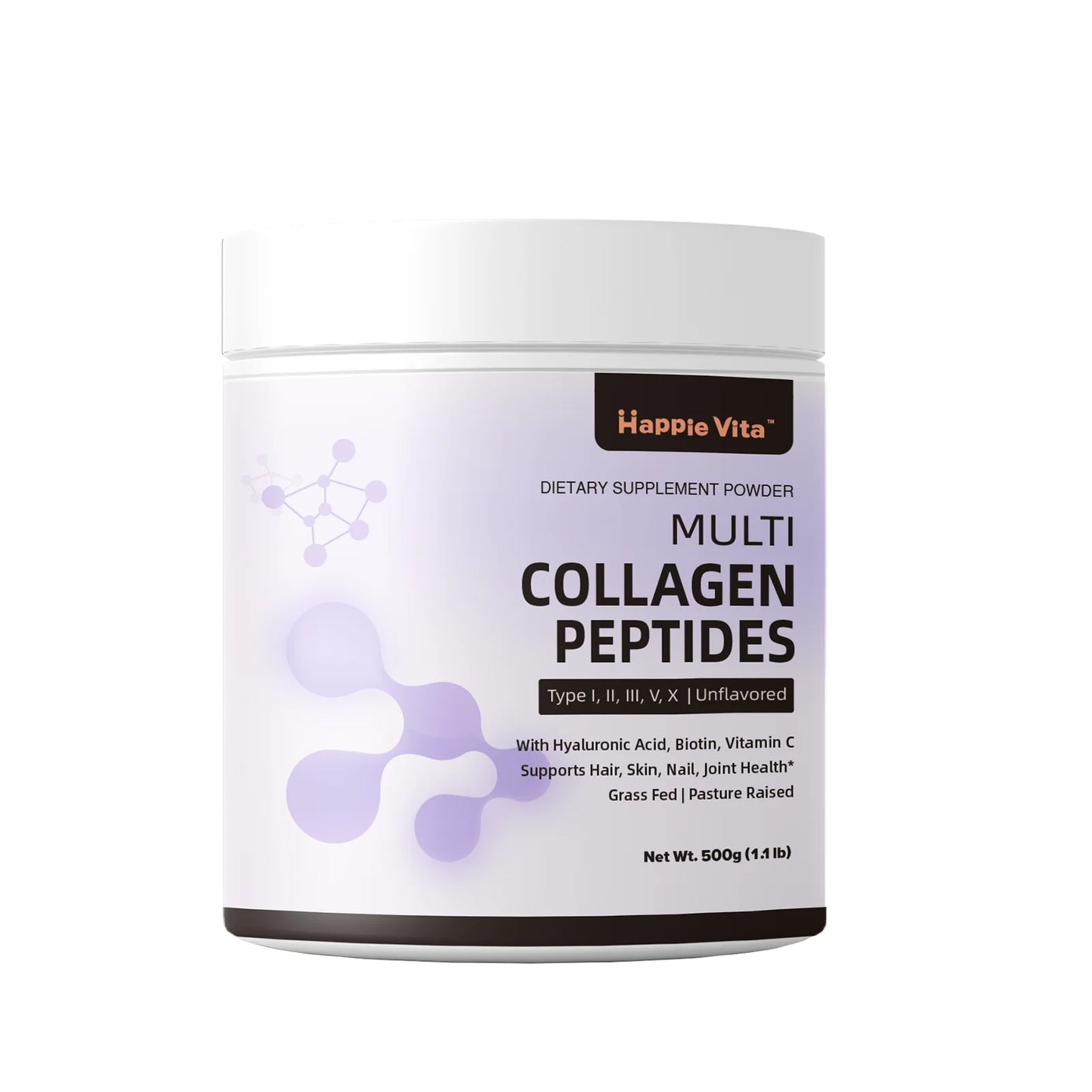 Multi Collagen Peptides Powder with Biotin, Hyaluronic Acid, Vitamin C for Healthy Hair, Skin, Nails, Joint, Unflavored 1.1 lbs