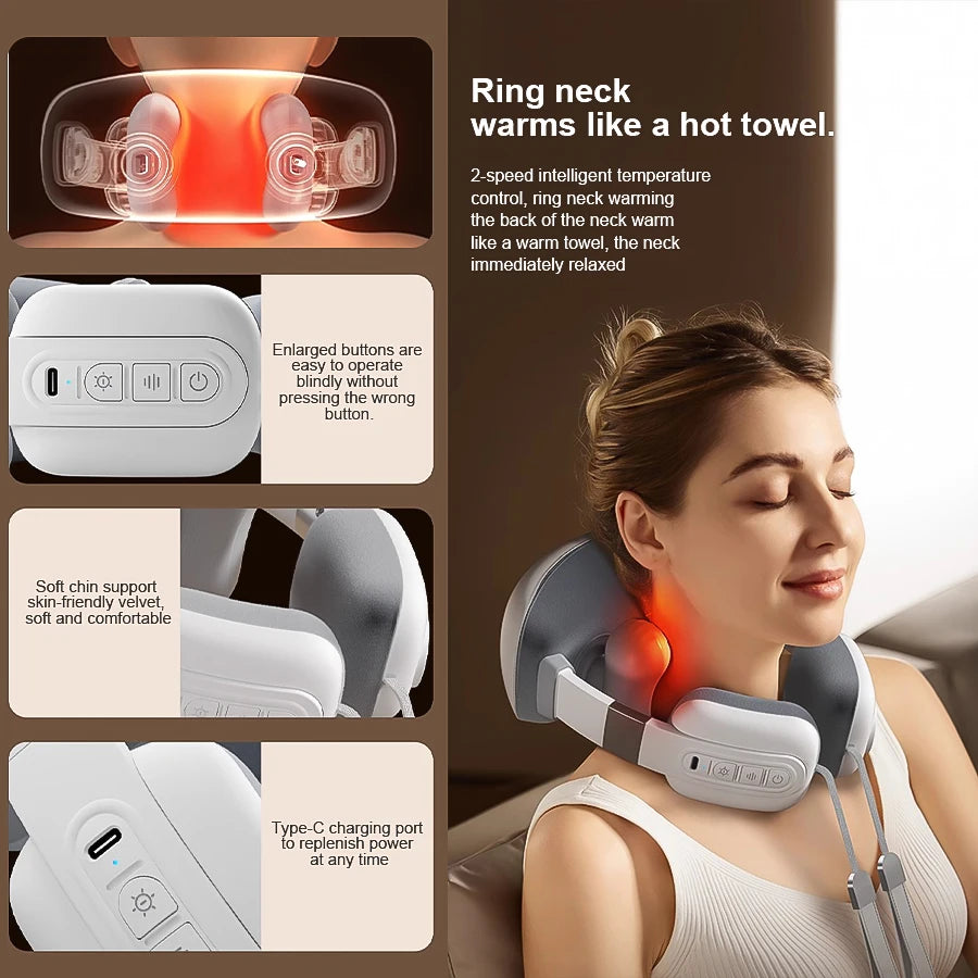 2025 Upgraded Wireless Neck and Shoulder Massager with Multiple Gears Hot Compress Function Simulated Finger Kneading Deep Relaxation for Trapezius Muscles Soreness Relief for Waist Arms and Legs
