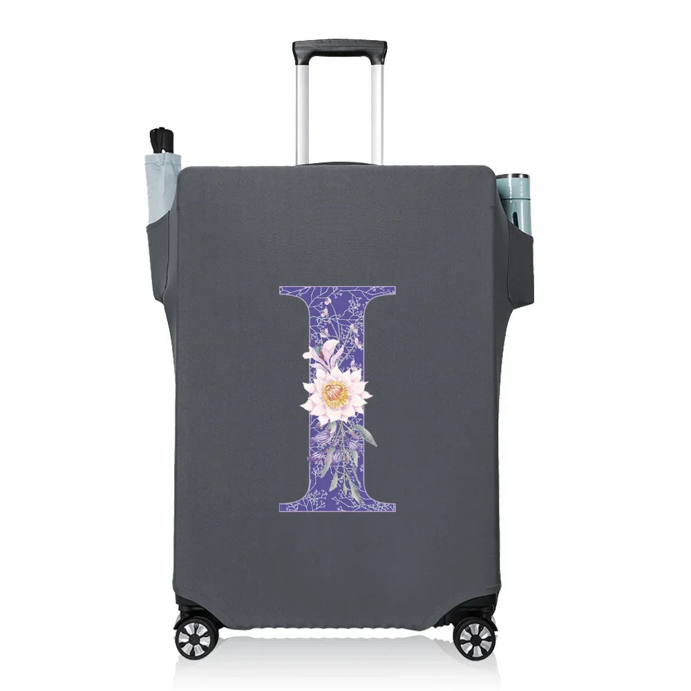 Protect Luggage Cover Travel Accessories Pocket Suitcase High Elasticity Item Storage Bag Flower Letter Scratch-Resistant Grey
