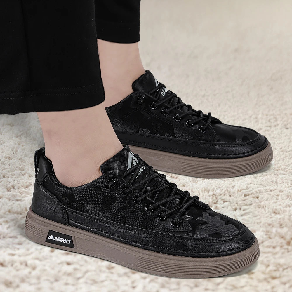 Beige Men's Punk Skate Shoes with Leather and Canvas Breathable Thick Platform for Streetwear and Casual Wear