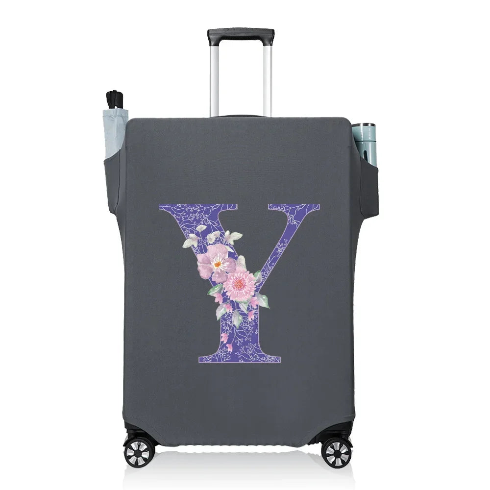 Protect Luggage Cover Travel Accessories Pocket Suitcase High Elasticity Item Storage Bag Flower Letter Scratch-Resistant Grey