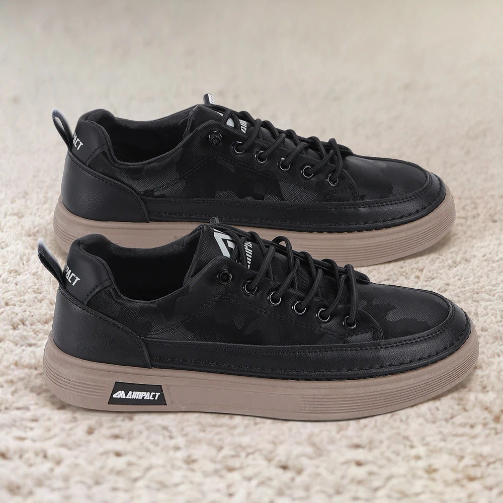 Beige Men's Punk Skate Shoes Leather and Canvas Breathable Elevated Platform Sneakers for Street Fashion and Casual Wear