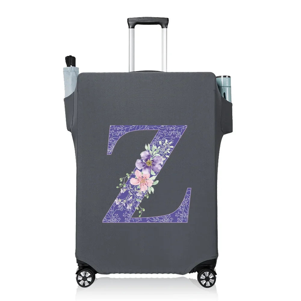 Protect Luggage Cover Travel Accessories Pocket Suitcase High Elasticity Item Storage Bag Flower Letter Scratch-Resistant Grey