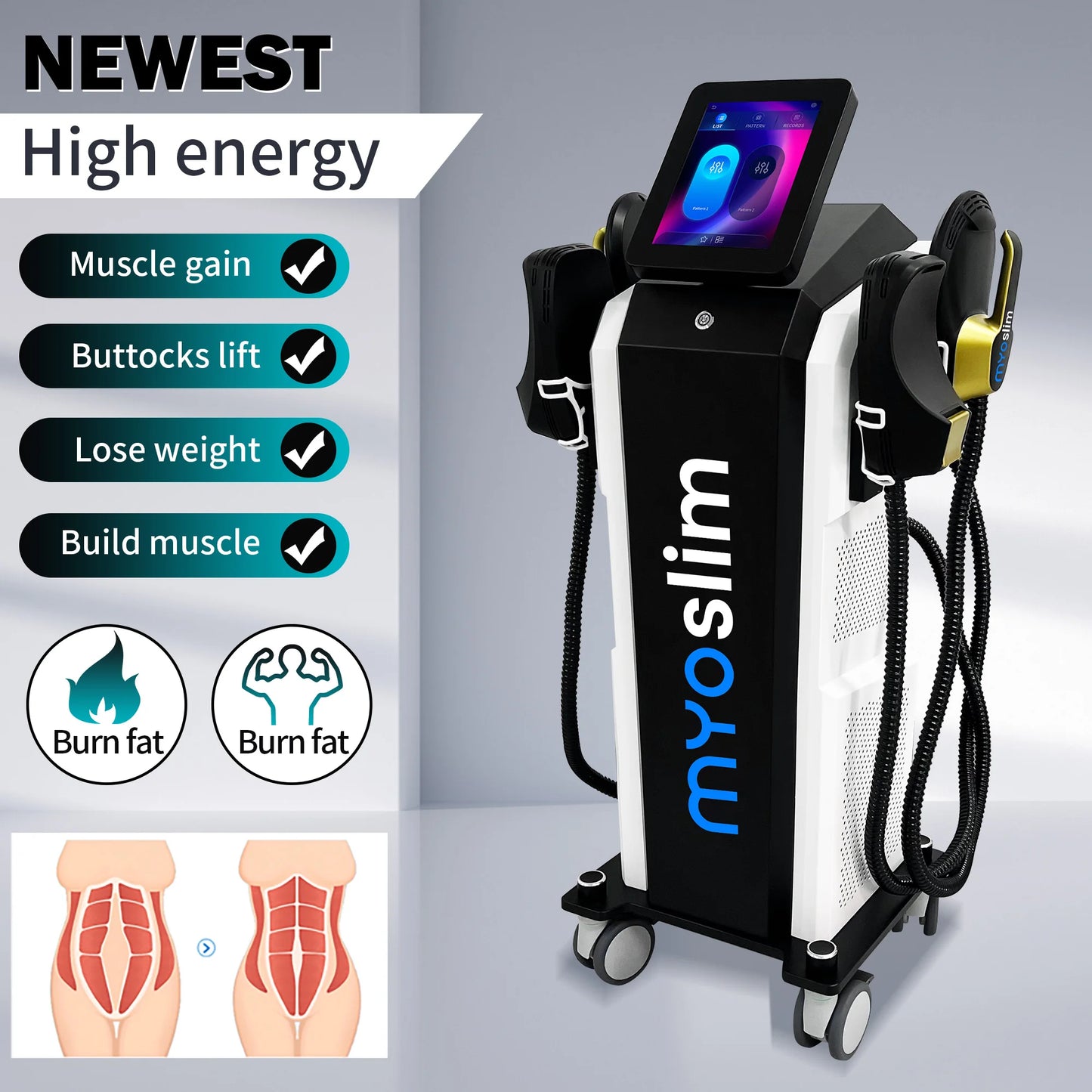 15 Tesla Myoslim EMS Machine 6500W Hi Muscle Stimulator Body Slimming Technology Sculpting Salon RF NOVA Abdomen Hi-emt