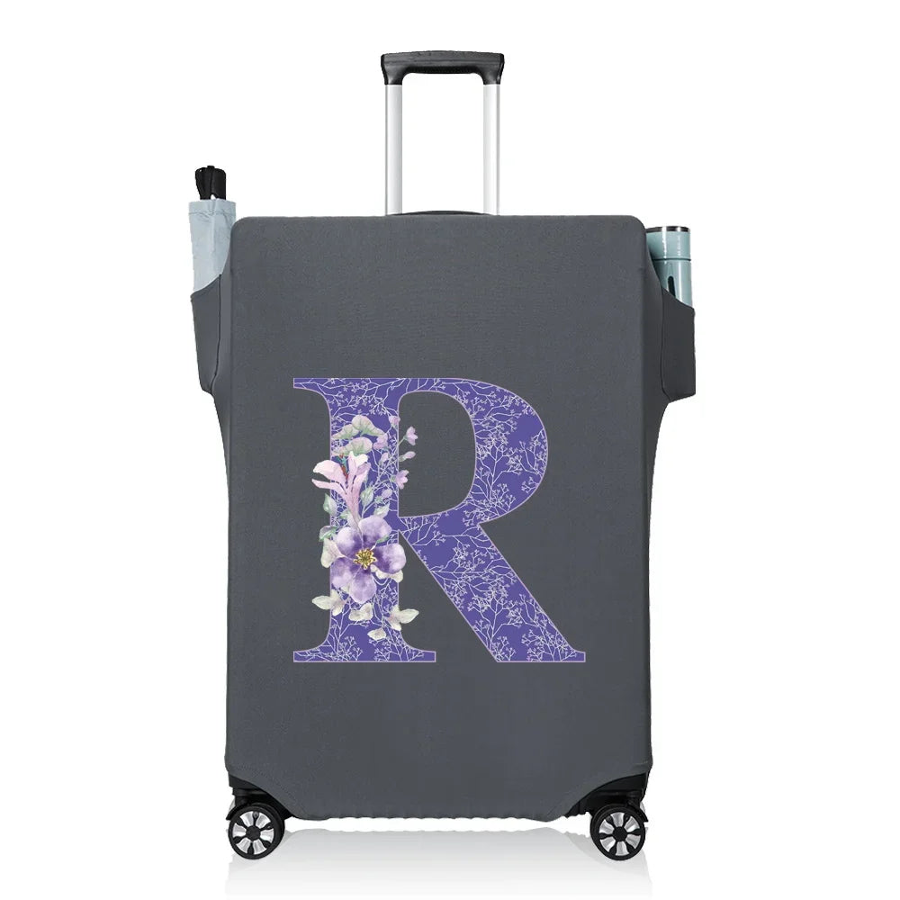 Protect Luggage Cover Travel Accessories Pocket Suitcase High Elasticity Item Storage Bag Flower Letter Scratch-Resistant Grey