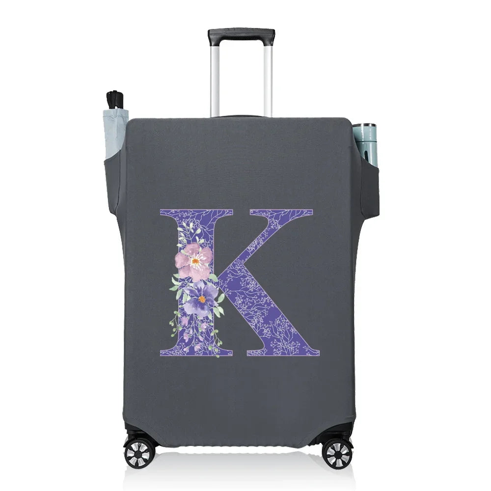 Protect Luggage Cover Travel Accessories Pocket Suitcase High Elasticity Item Storage Bag Flower Letter Scratch-Resistant Grey
