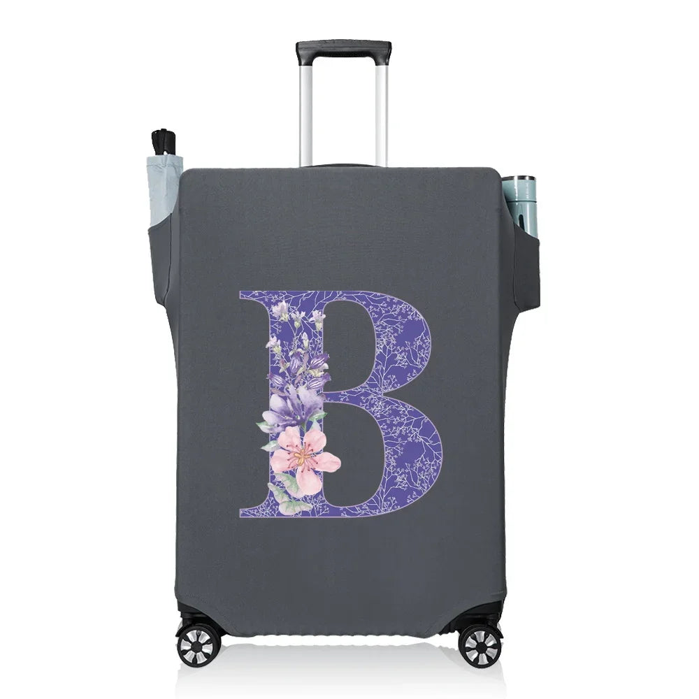 Protect Luggage Cover Travel Accessories Pocket Suitcase High Elasticity Item Storage Bag Flower Letter Scratch-Resistant Grey