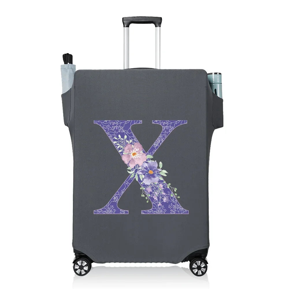 Protect Luggage Cover Travel Accessories Pocket Suitcase High Elasticity Item Storage Bag Flower Letter Scratch-Resistant Grey