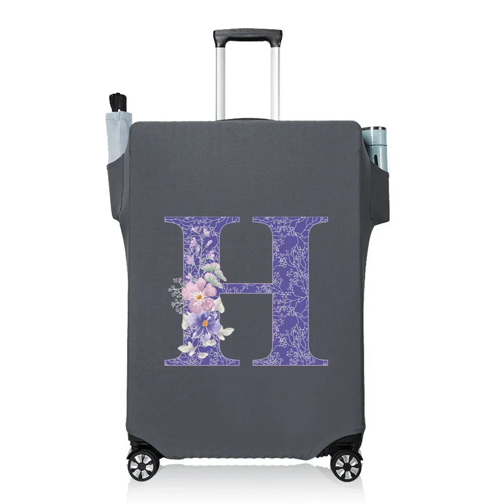 Protect Luggage Cover Travel Accessories Pocket Suitcase High Elasticity Item Storage Bag Flower Letter Scratch-Resistant Grey