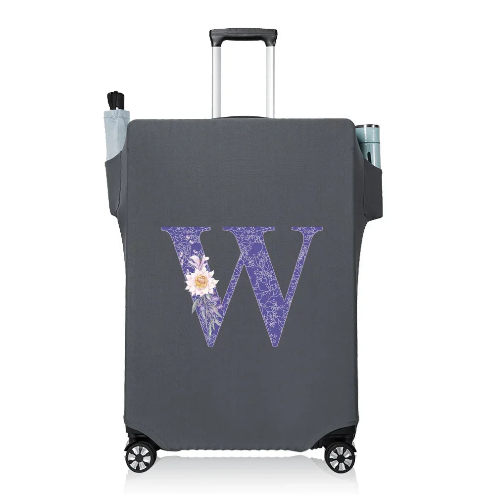 Protect Luggage Cover Travel Accessories Pocket Suitcase High Elasticity Item Storage Bag Flower Letter Scratch-Resistant Grey