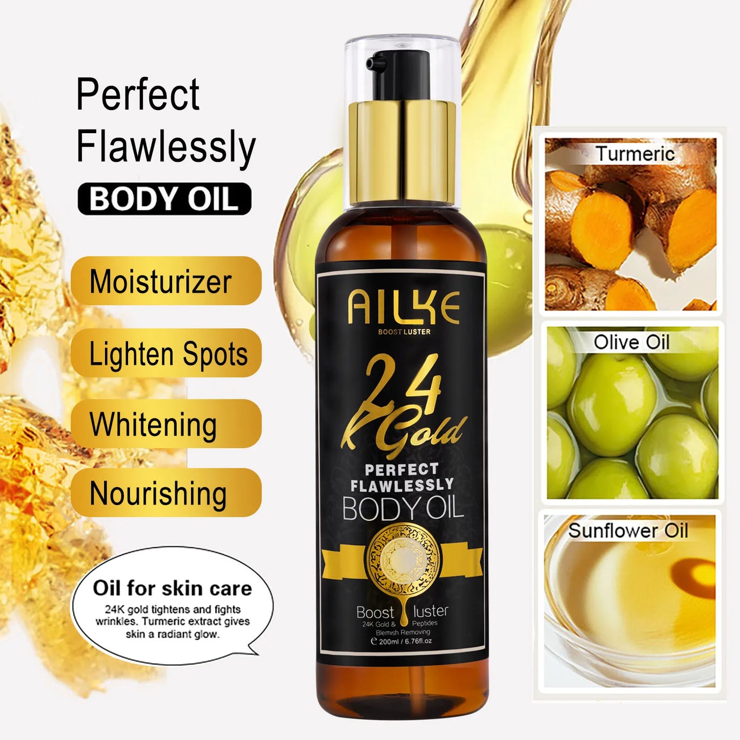 AILKE 24K Gold Perfect Flawlessly Whitening Set, Reduce Dark, Black Spots, Clean Skin, Moisturizing, Exfoliate, For Women, Men