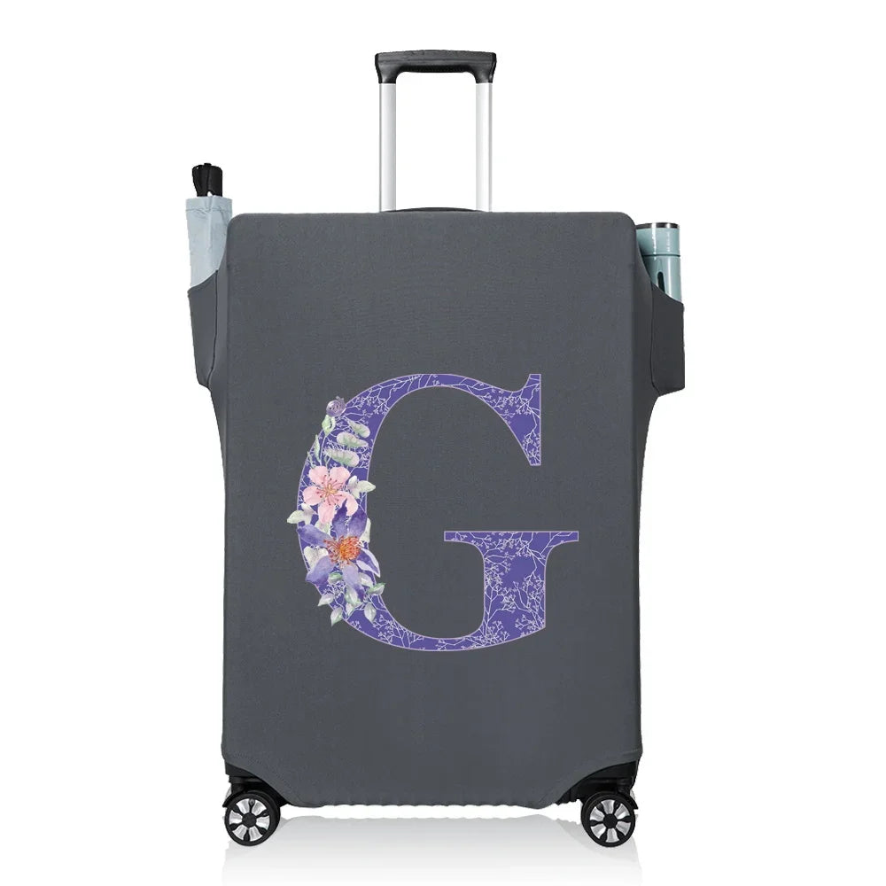 Protect Luggage Cover Travel Accessories Pocket Suitcase High Elasticity Item Storage Bag Flower Letter Scratch-Resistant Grey