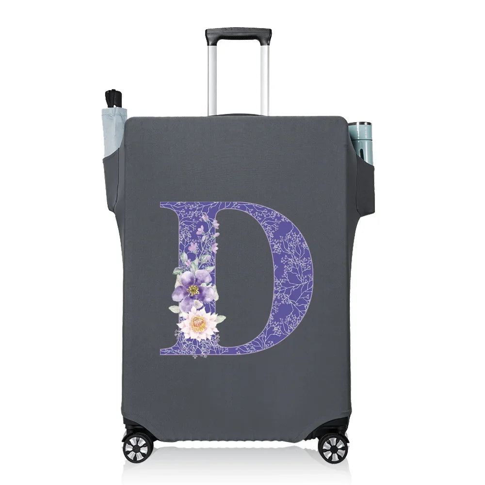 Protect Luggage Cover Travel Accessories Pocket Suitcase High Elasticity Item Storage Bag Flower Letter Scratch-Resistant Grey