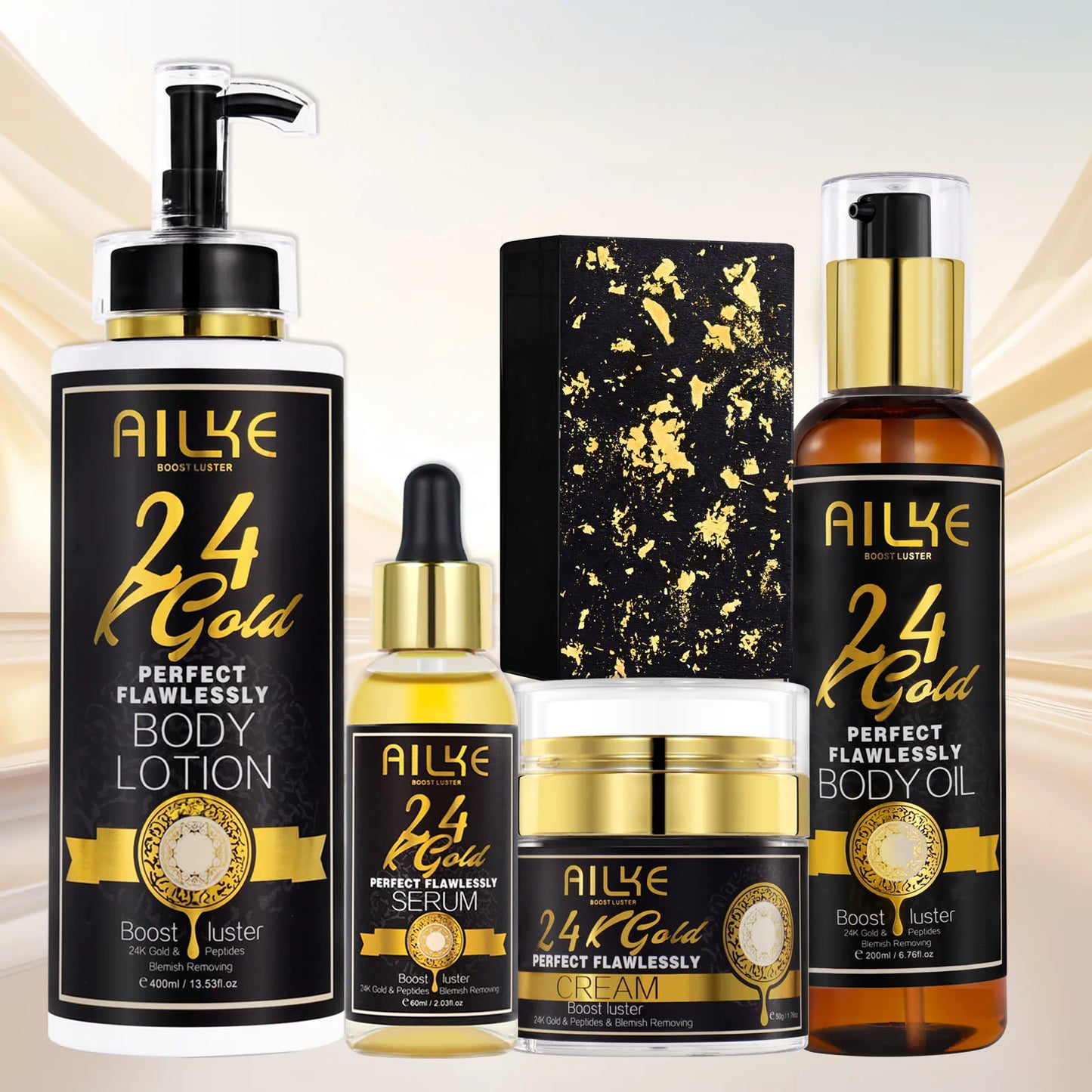 AILKE 24K Gold Perfect Flawlessly Whitening Set, Reduce Dark, Black Spots, Clean Skin, Moisturizing, Exfoliate, For Women, Men