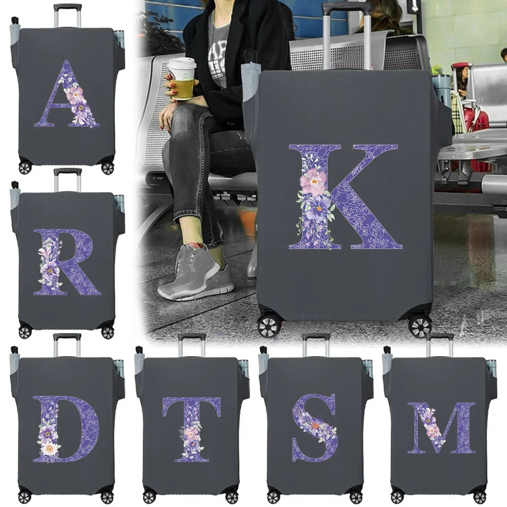 Protect Luggage Cover Travel Accessories Pocket Suitcase High Elasticity Item Storage Bag Flower Letter Scratch-Resistant Grey