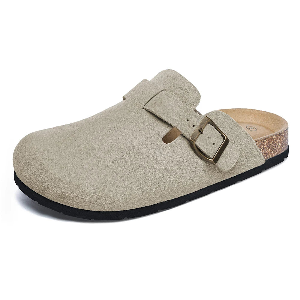 Women's Suede Clogs Shoes Adjustable Buckle Slip On Casual Fashion Footbed Home Clogs Flat Slippers New 2024