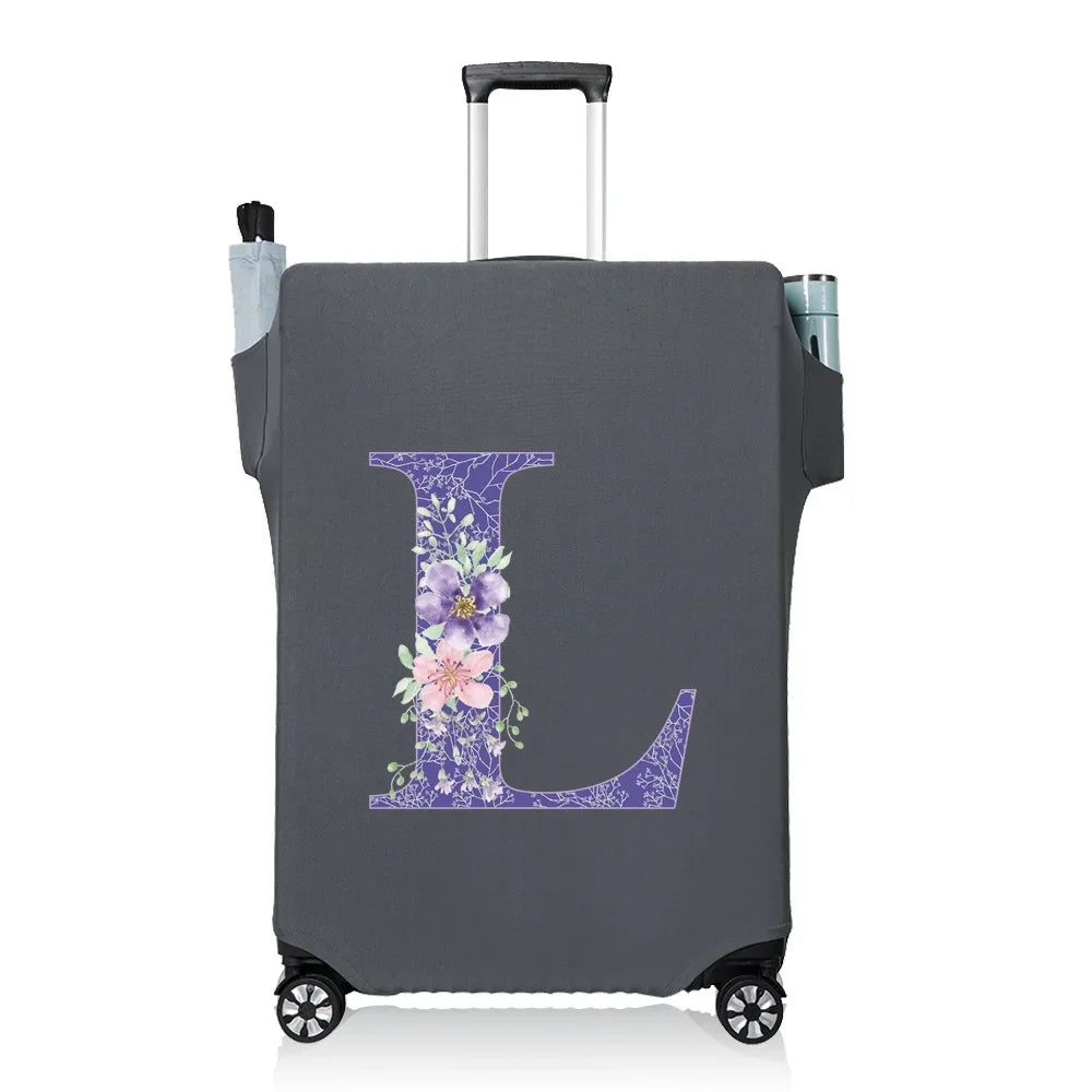 Protect Luggage Cover Travel Accessories Pocket Suitcase High Elasticity Item Storage Bag Flower Letter Scratch-Resistant Grey