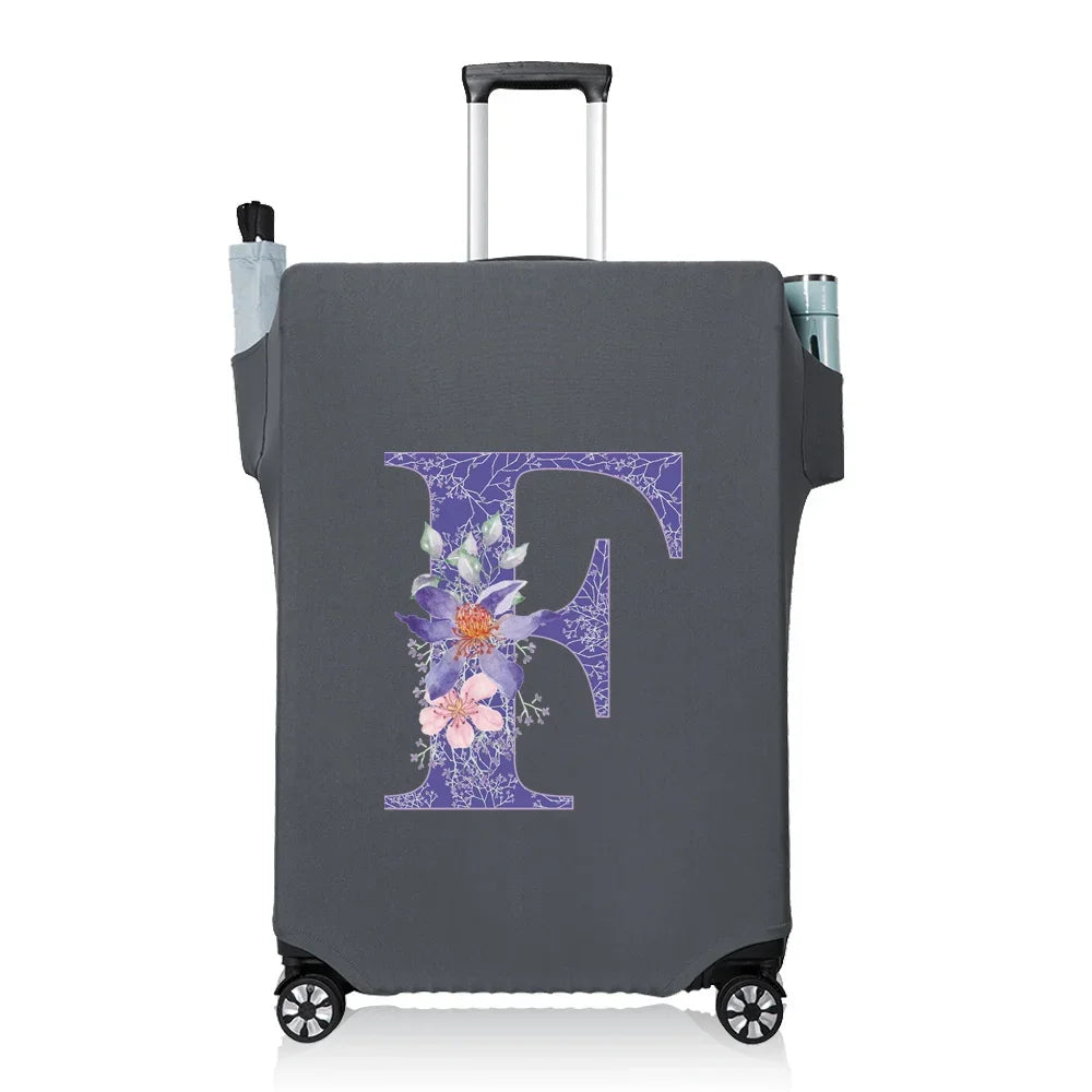 Protect Luggage Cover Travel Accessories Pocket Suitcase High Elasticity Item Storage Bag Flower Letter Scratch-Resistant Grey