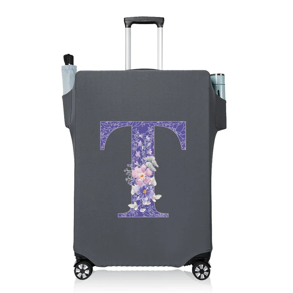 Protect Luggage Cover Travel Accessories Pocket Suitcase High Elasticity Item Storage Bag Flower Letter Scratch-Resistant Grey