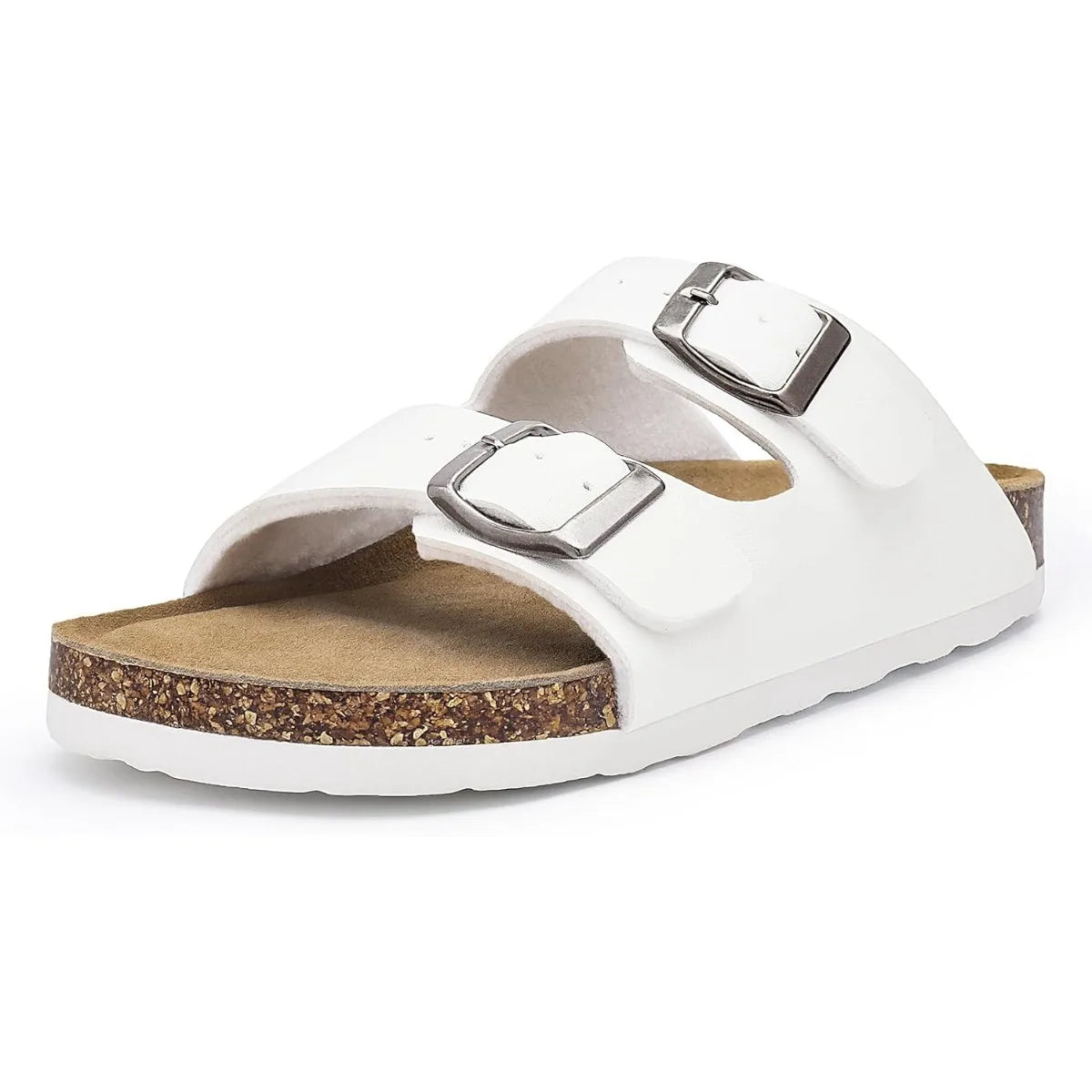 Women's Flat Sandals Cork Footbed Slide Sandals Arch Support Slip On Slides with Adjustable Buckle