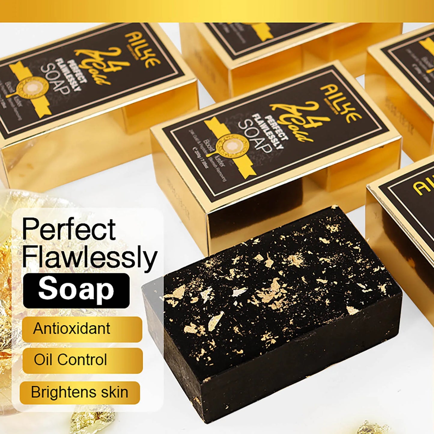 AILKE 24K Gold Perfect Flawlessly Whitening Set, Reduce Dark, Black Spots, Clean Skin, Moisturizing, Exfoliate, For Women, Men