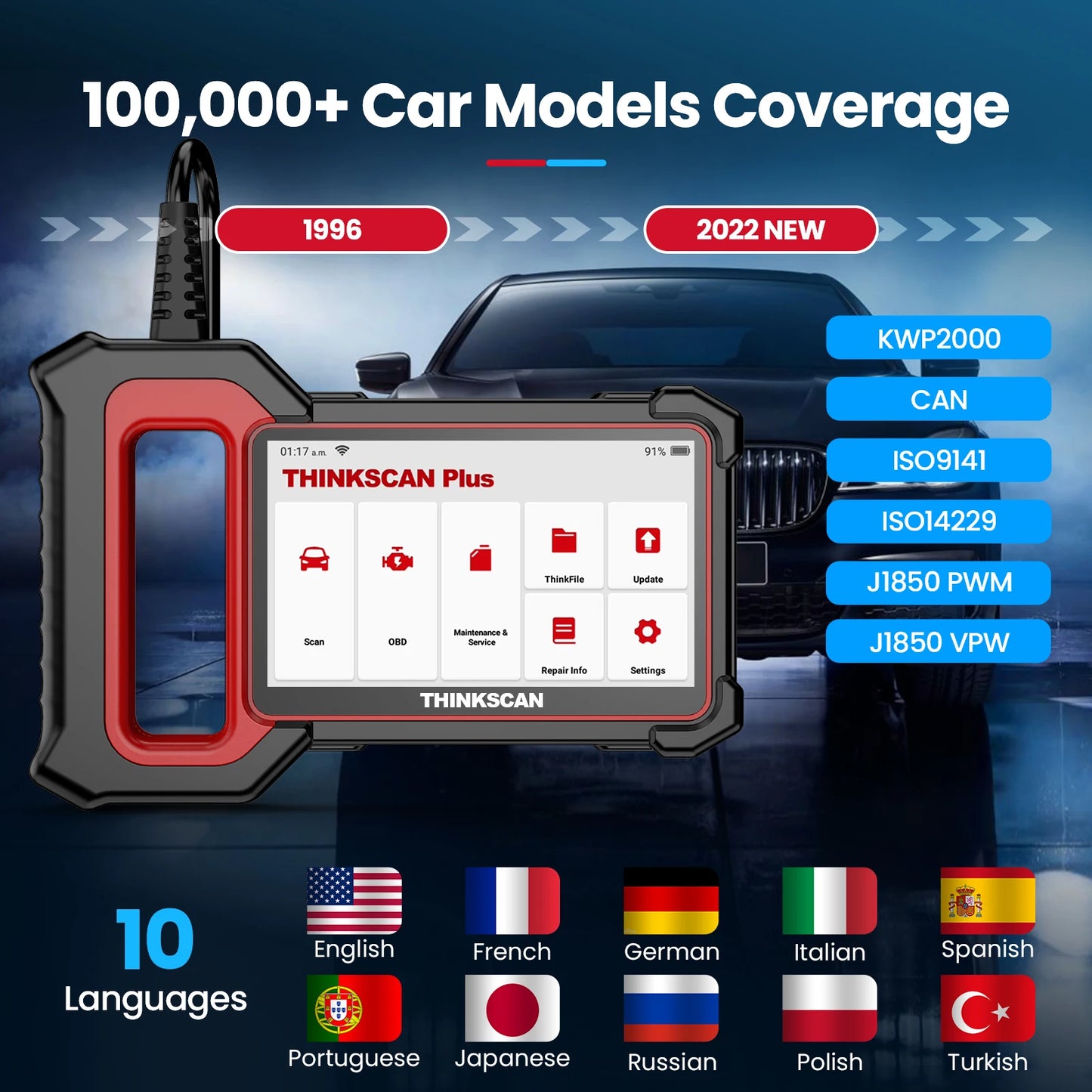 THINKCAR Thinkscan Plus S7 Obd2 Scanner Car Diagnostic Tools Automotivo Scanner Auto Diagnosis Tool DIY Code Reader 5 Reset Free