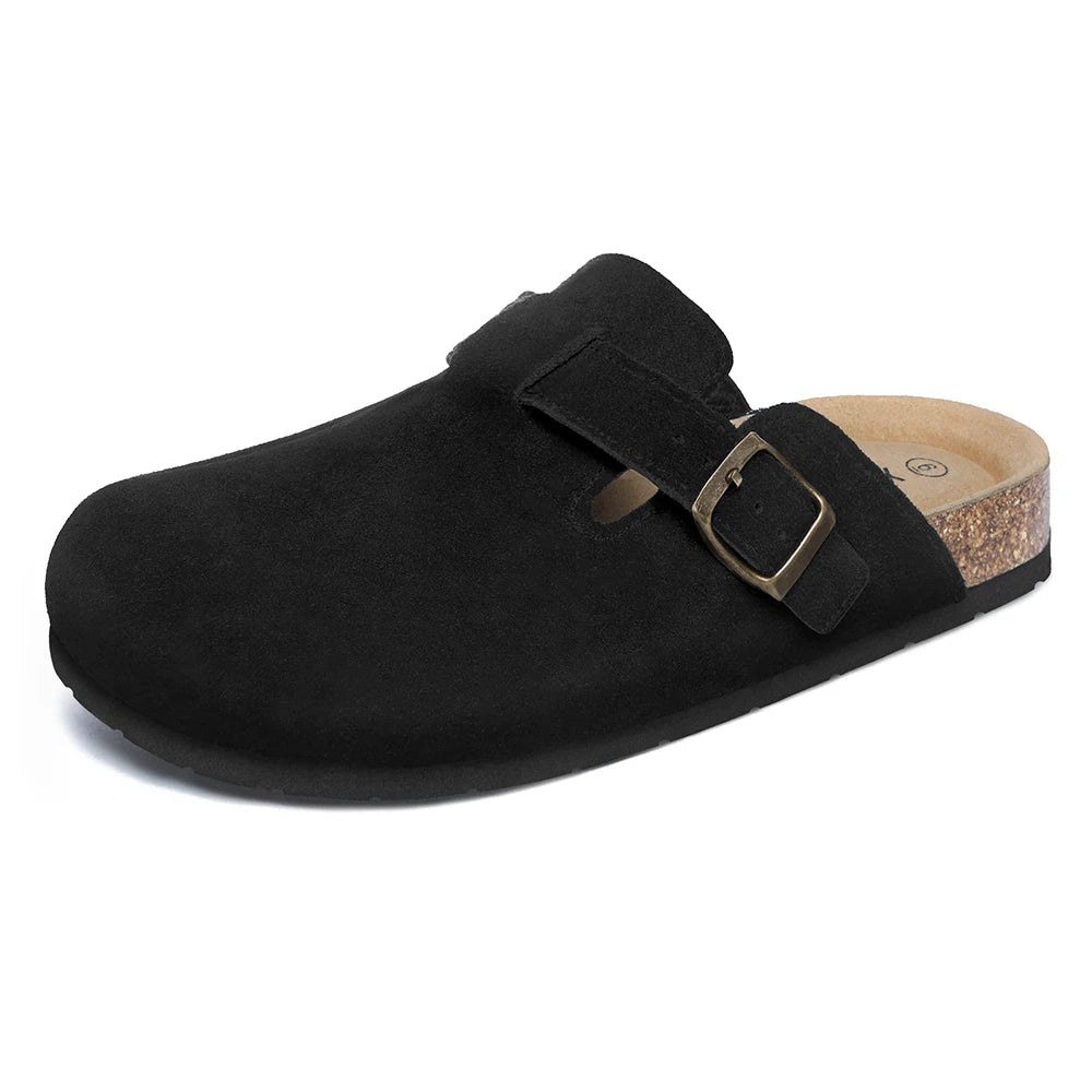 Women's Suede Clogs Shoes Adjustable Buckle Slip On Casual Fashion Footbed Home Clogs Flat Slippers New 2024