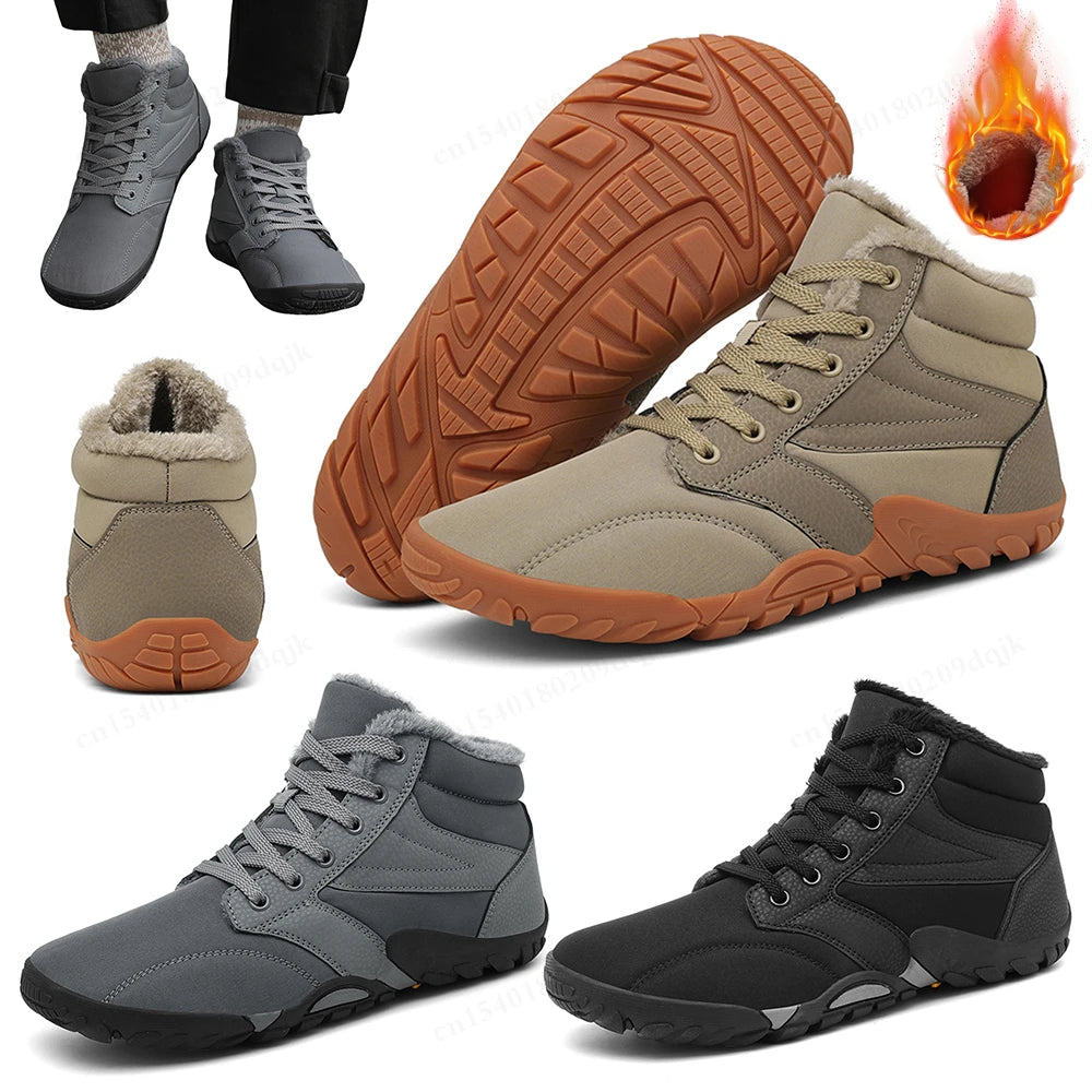 Winter Snow Boots Minimalist Running Sneakers Non Slip Casual Barefoot Shoes Waterproof High Top for Travel Climbing Hiking