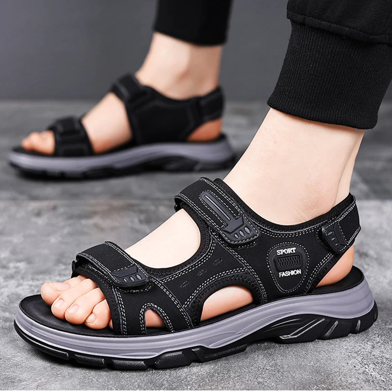 2024 New Cowhide Men's Sandals Summer Outdoor Non Slip Hiking Trekking Shoes Casual Beach Slippers