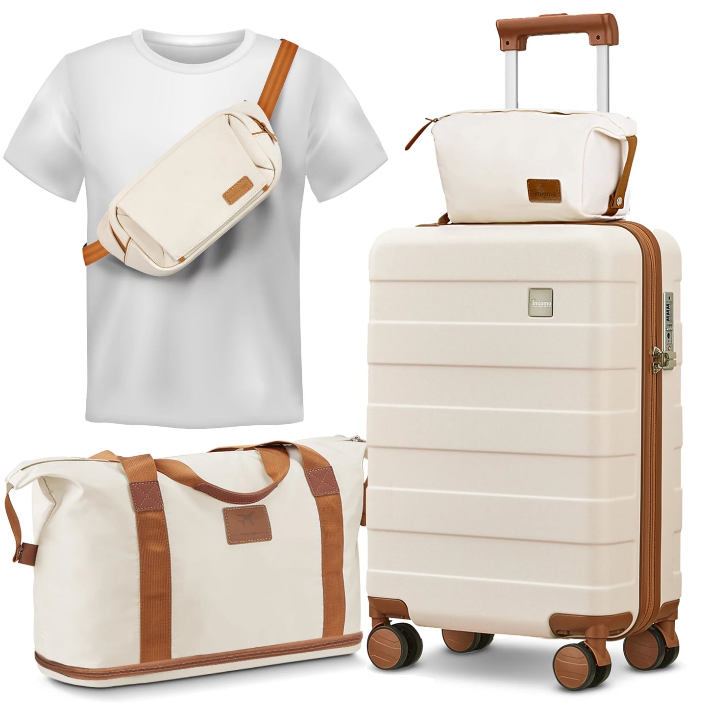 imiomo Travel Luggage Sets, Hard Shell Lightweight Carry on Suitcase with Travel Bag, TSA Lock, Durable Silent Spinner Wheels