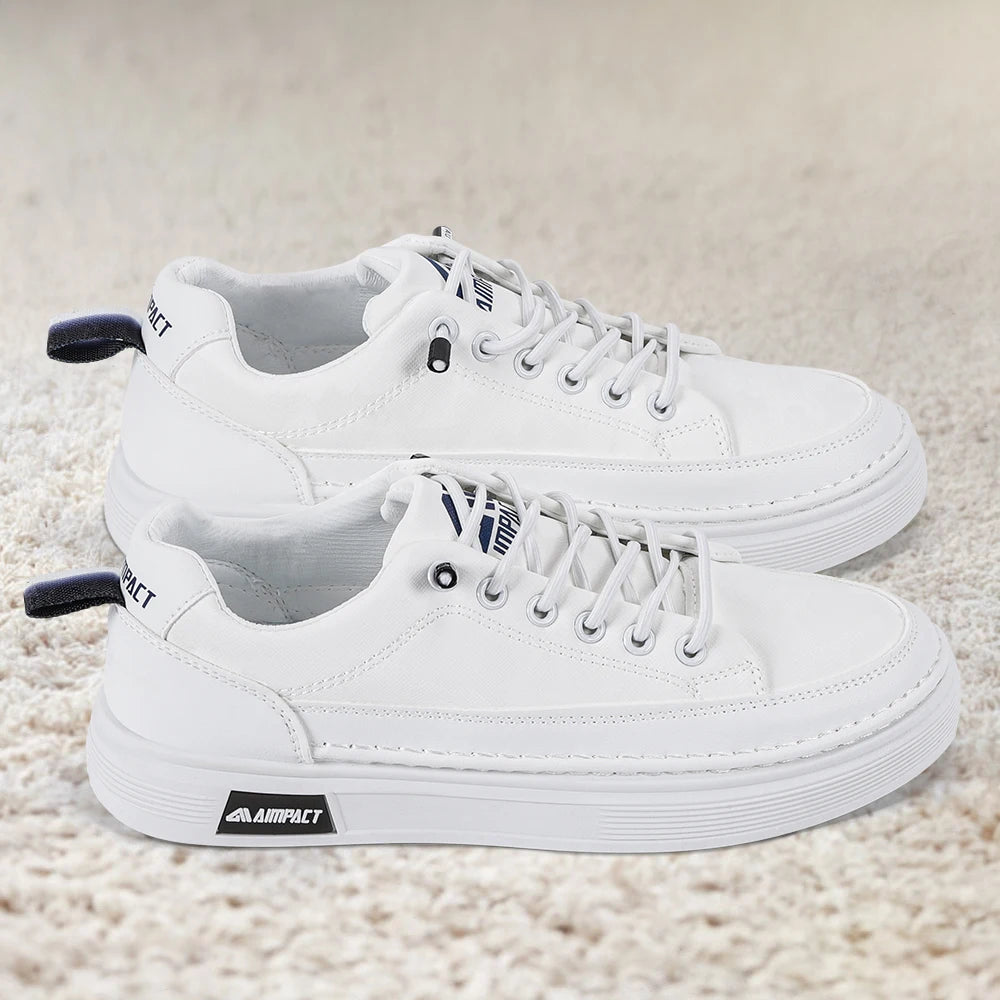 Beige Men's Punk Skate Shoes Leather and Canvas Breathable Elevated Platform Sneakers for Street Fashion and Casual Wear