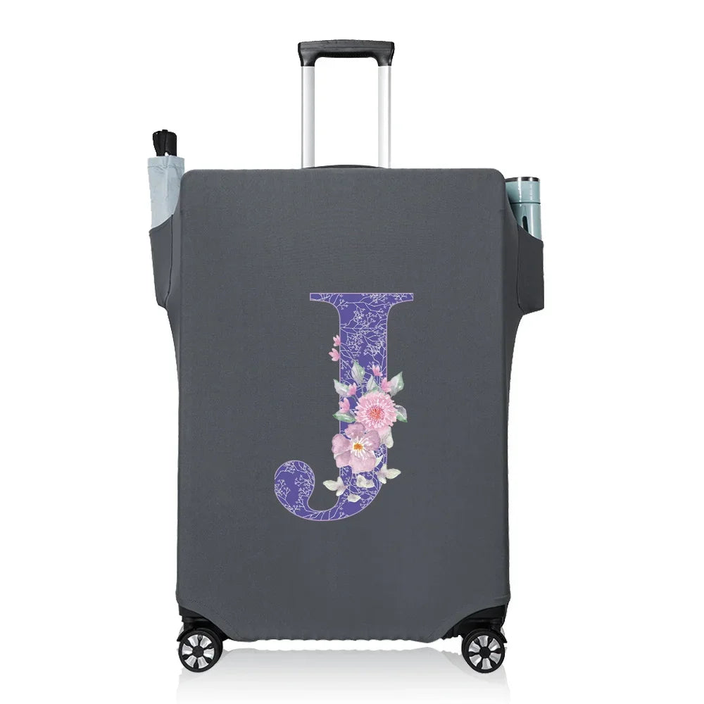 Protect Luggage Cover Travel Accessories Pocket Suitcase High Elasticity Item Storage Bag Flower Letter Scratch-Resistant Grey