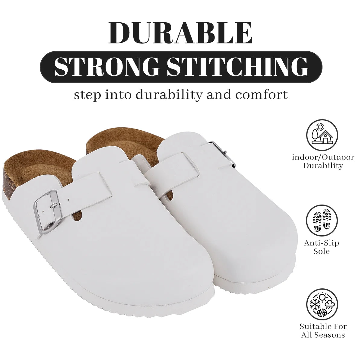 Sufu Outdoor Flat Sandal Mules Clog Birkenstocks Boston Real Leather Cork Foot Bed Solid Clog