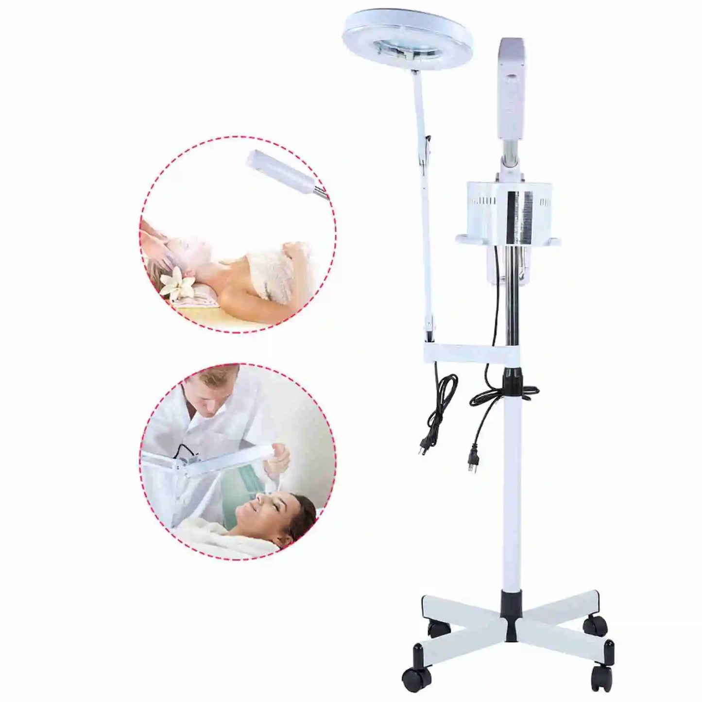 3 in 1 UV Facial Steamer Cold Light LED 5X Magnifier Floor Lamp Facial Steamer Machine Spa Salon