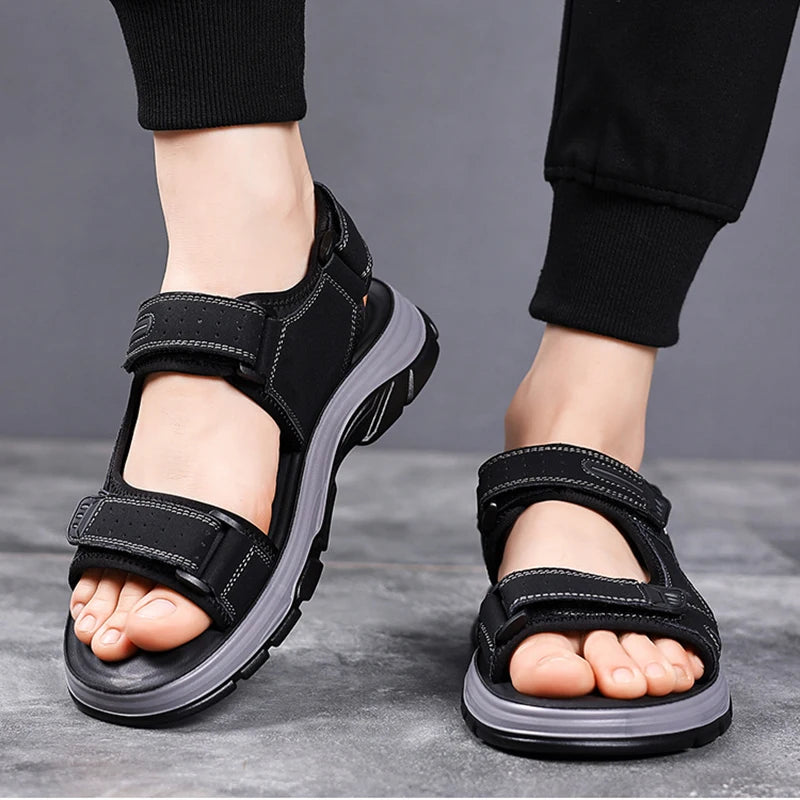 2024 New Cowhide Men's Sandals Summer Outdoor Non Slip Hiking Trekking Shoes Casual Beach Slippers