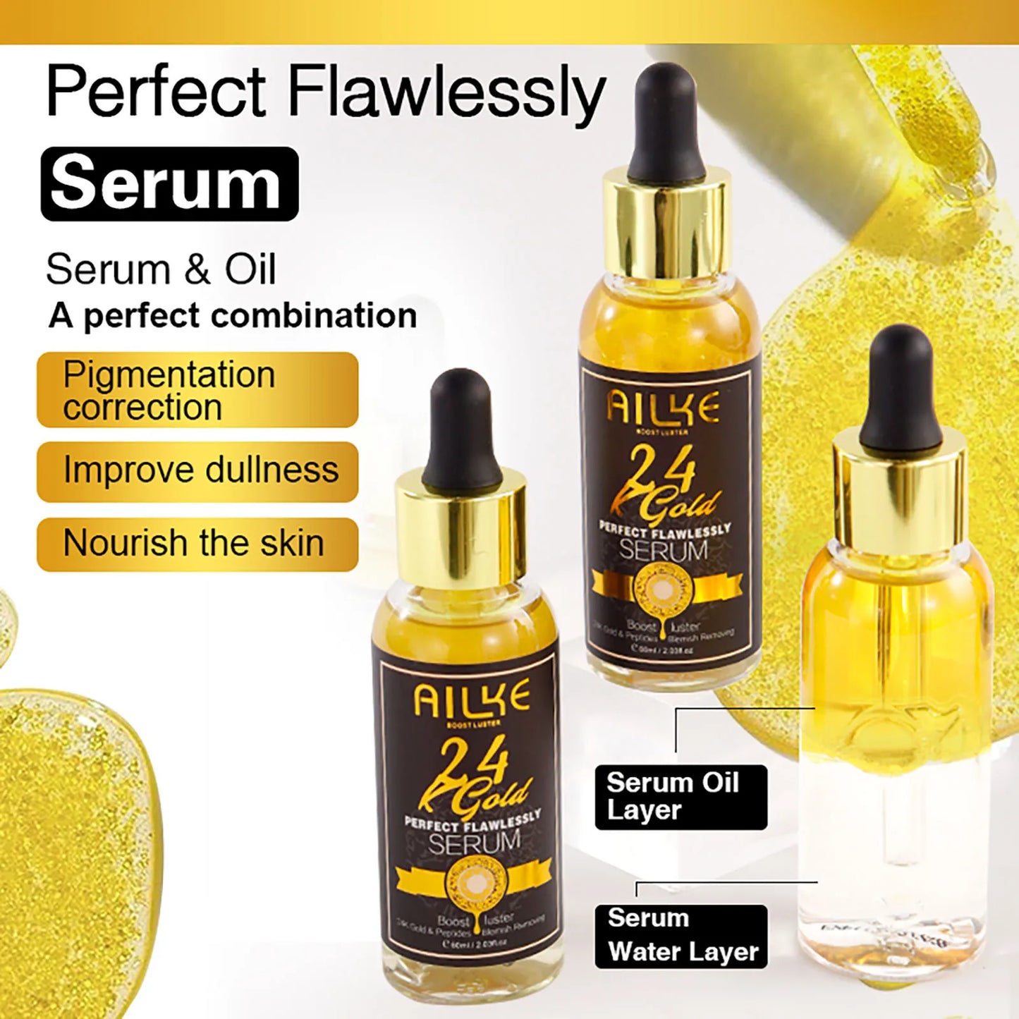 AILKE 24K Gold Perfect Flawlessly Whitening Set, Reduce Dark, Black Spots, Clean Skin, Moisturizing, Exfoliate, For Women, Men