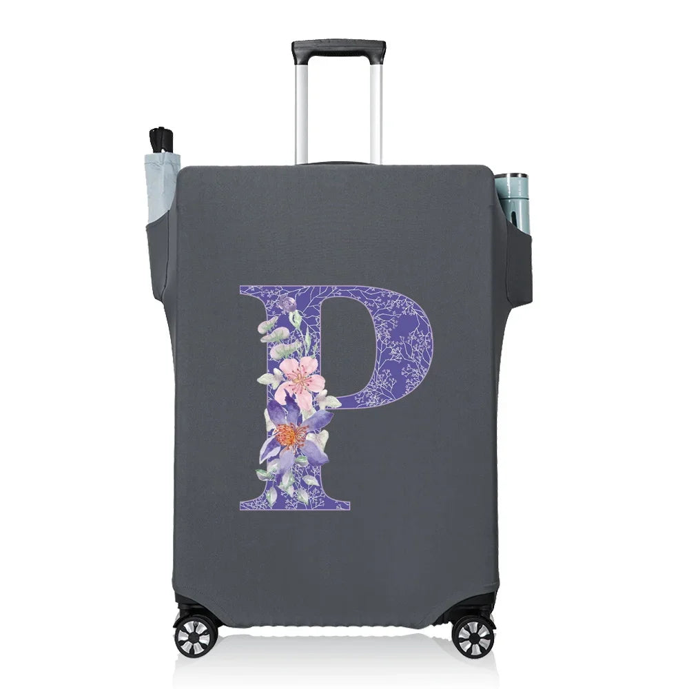 Protect Luggage Cover Travel Accessories Pocket Suitcase High Elasticity Item Storage Bag Flower Letter Scratch-Resistant Grey