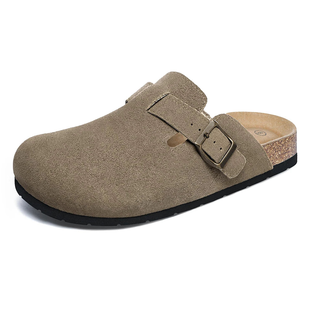 Women's Suede Clogs Shoes Adjustable Buckle Slip On Casual Fashion Footbed Home Clogs Flat Slippers New 2024