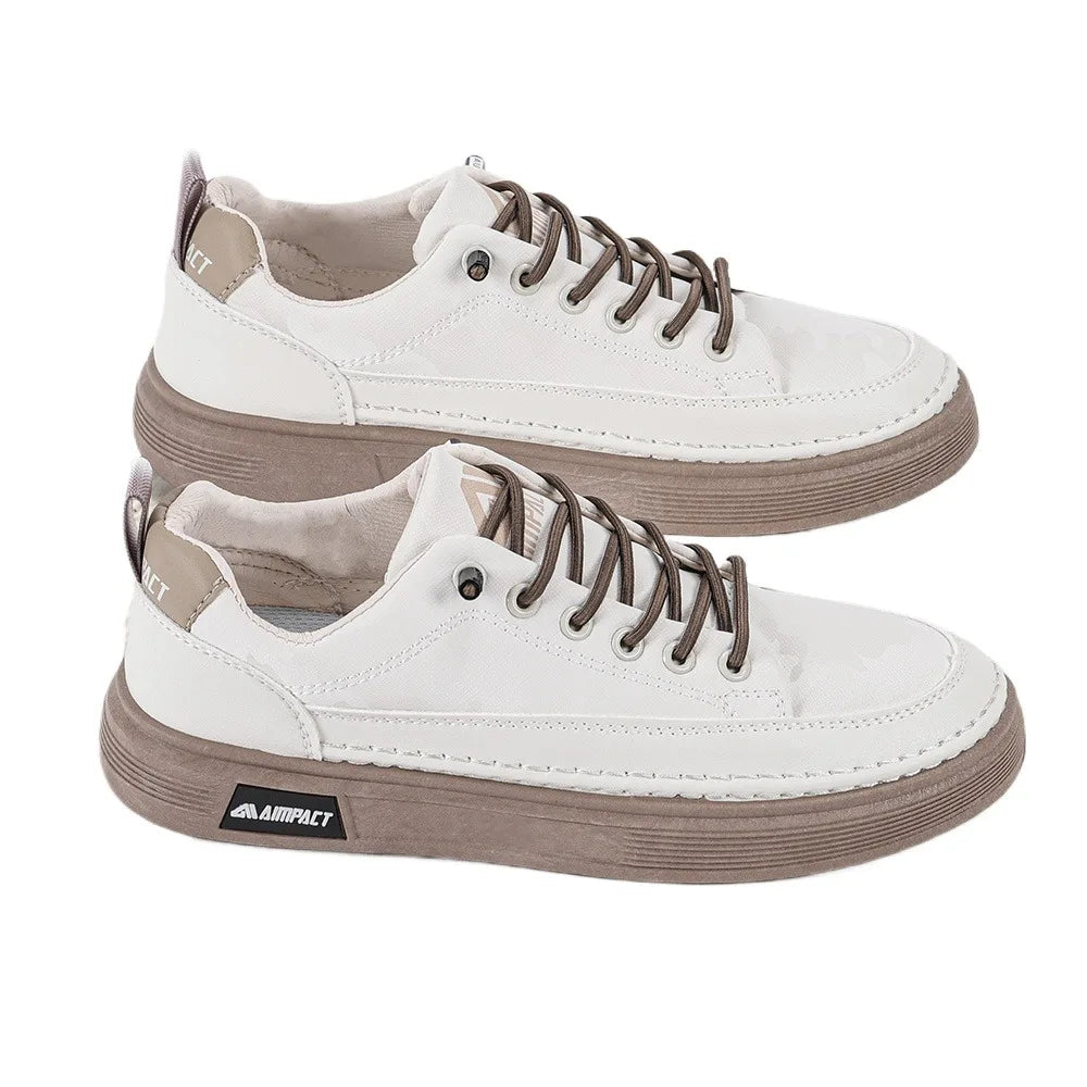 Beige Men's Punk Skate Shoes with Leather and Canvas Breathable Thick Platform for Streetwear and Casual Wear