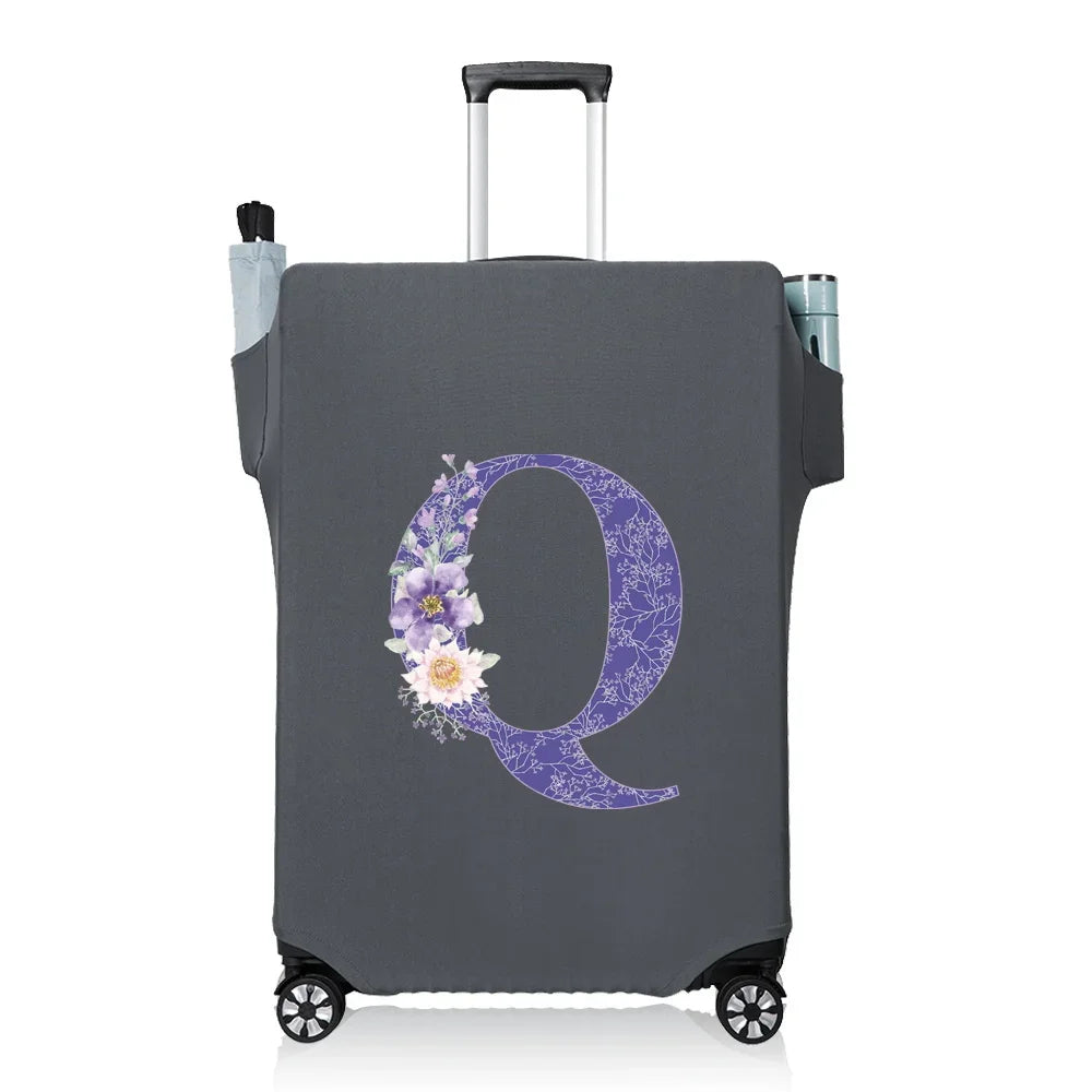 Protect Luggage Cover Travel Accessories Pocket Suitcase High Elasticity Item Storage Bag Flower Letter Scratch-Resistant Grey
