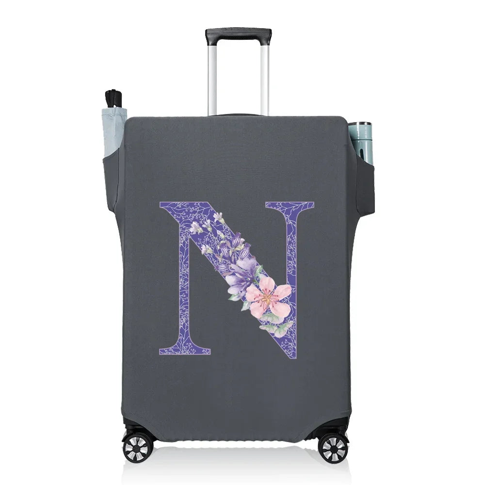Protect Luggage Cover Travel Accessories Pocket Suitcase High Elasticity Item Storage Bag Flower Letter Scratch-Resistant Grey