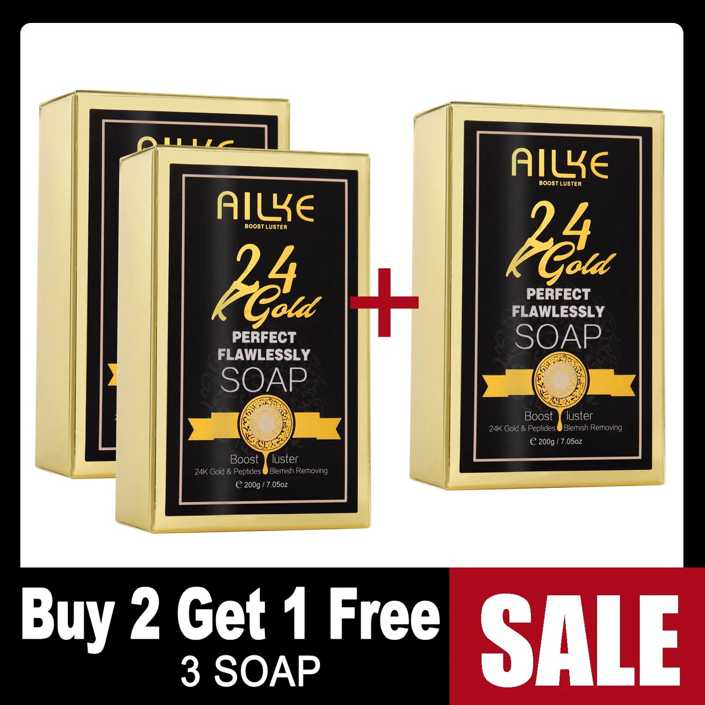 AILKE 24K Gold Perfect Flawlessly Whitening Set, Reduce Dark, Black Spots, Clean Skin, Moisturizing, Exfoliate, For Women, Men