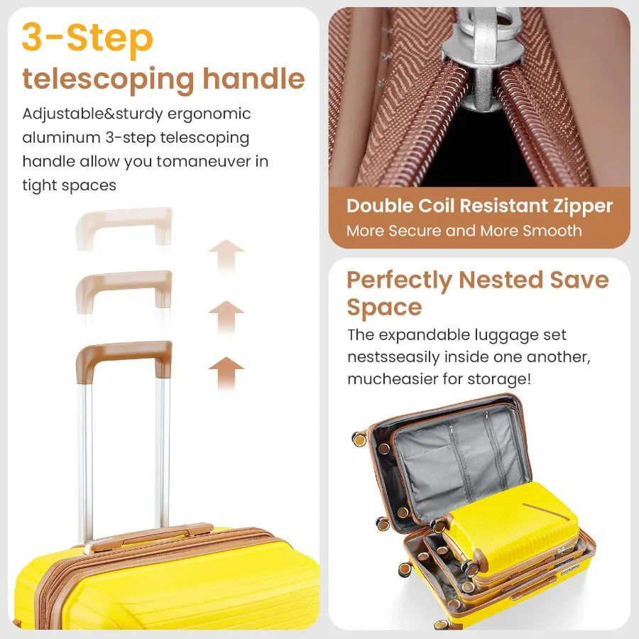 Luggage Sets 4 Piece 14 20 24 28 Expandable Lightweight Suitcase with 4 Double 360 Degrees Mute Spinner Wheels PP Materials Dur