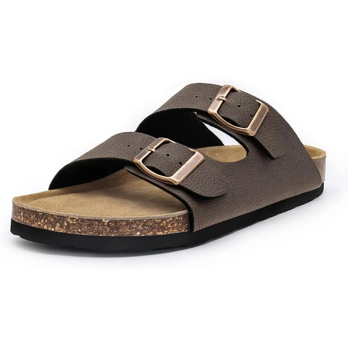 Women's Flat Sandals Cork Footbed Slide Sandals Arch Support Slip On Slides with Adjustable Buckle