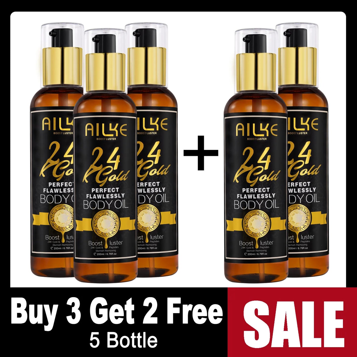 AILKE 24K Gold Perfect Flawlessly Whitening Set, Reduce Dark, Black Spots, Clean Skin, Moisturizing, Exfoliate, For Women, Men