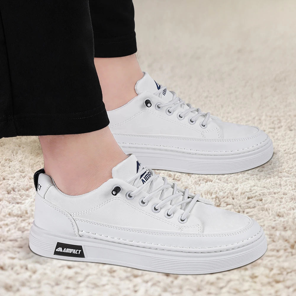 Beige Men's Punk Skate Shoes with Leather and Canvas Breathable Thick Platform for Streetwear and Casual Wear