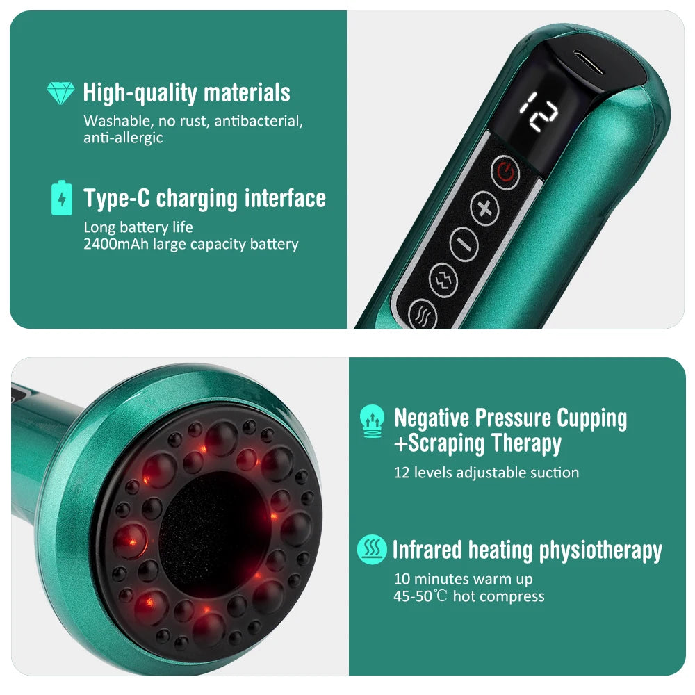 6/12 Levels Electric Body Back Massager Guasha Magnet Therapy Cupping Therapy Physiotherapy Anti Cellulite Hot Compress
