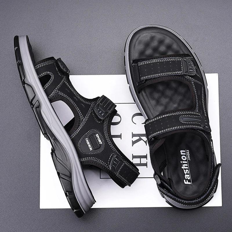 2024 New Cowhide Men's Sandals Summer Outdoor Non Slip Hiking Trekking Shoes Casual Beach Slippers