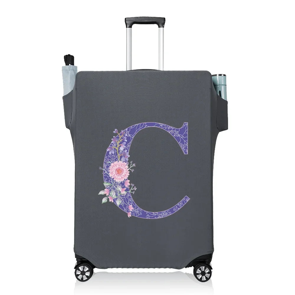 Protect Luggage Cover Travel Accessories Pocket Suitcase High Elasticity Item Storage Bag Flower Letter Scratch-Resistant Grey