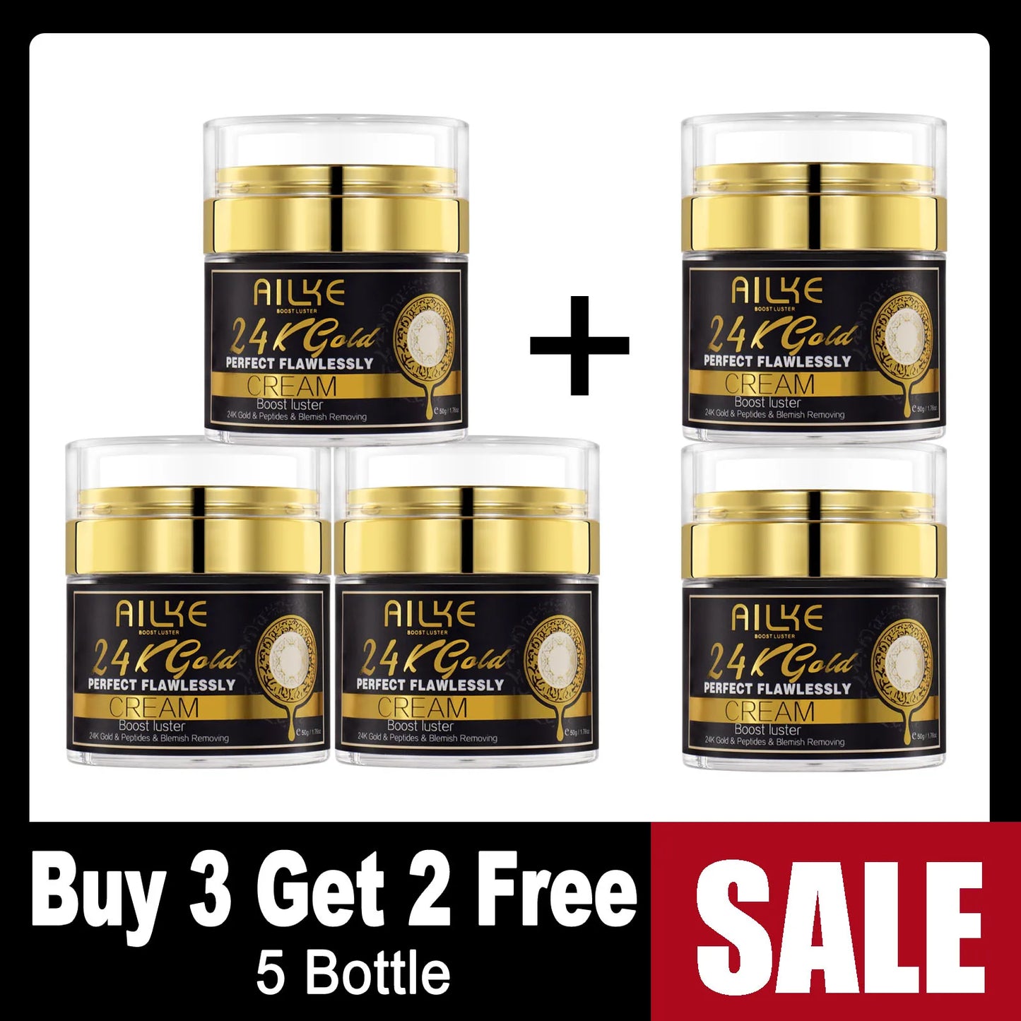 AILKE 24K Gold Perfect Flawlessly Whitening Set, Reduce Dark, Black Spots, Clean Skin, Moisturizing, Exfoliate, For Women, Men